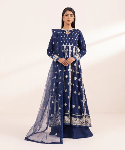 3 Piece - Embroidered Raw Silk Suit LZ-025