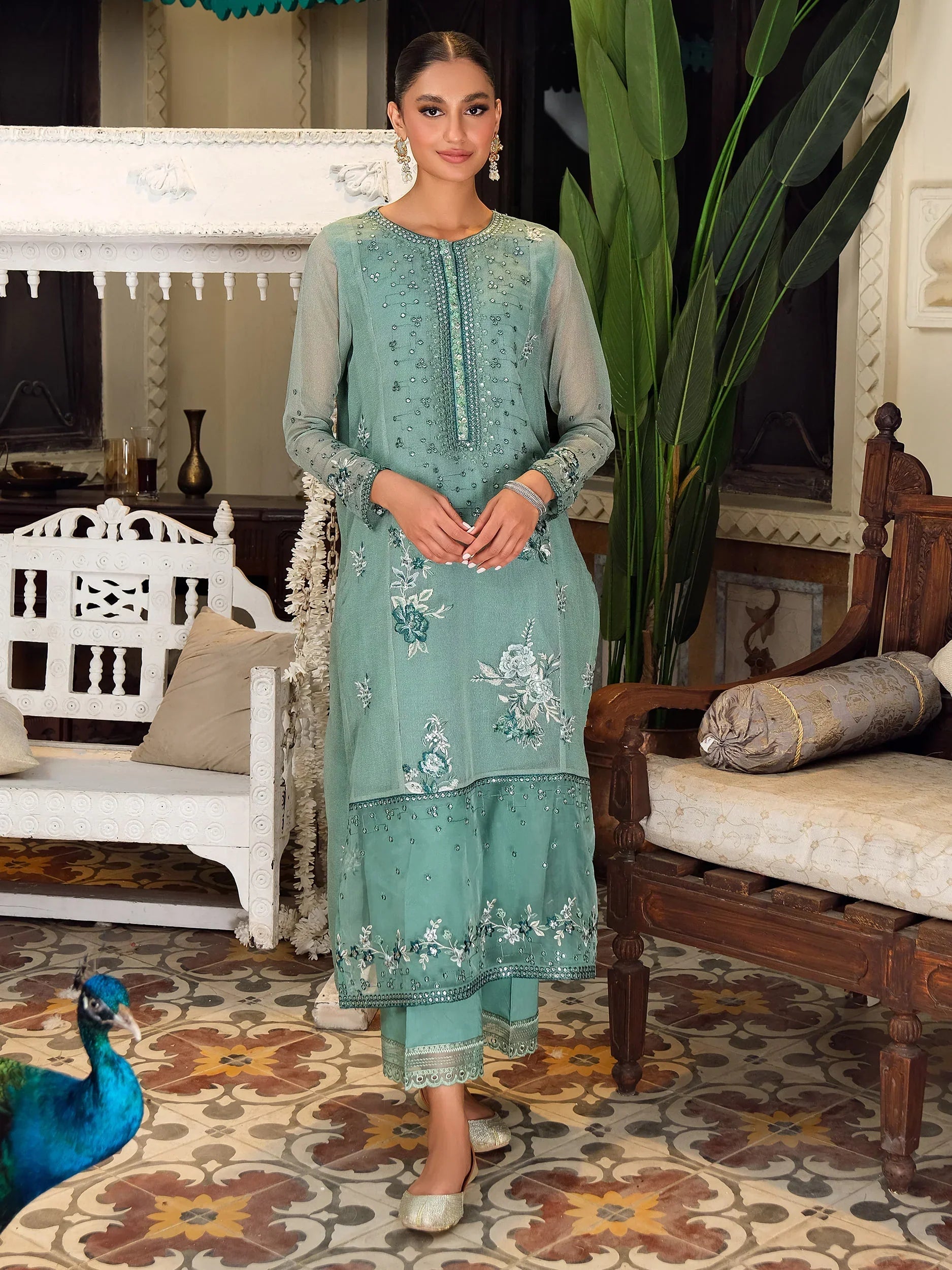 2 Piece Net Suit-Embroidered (Pret)